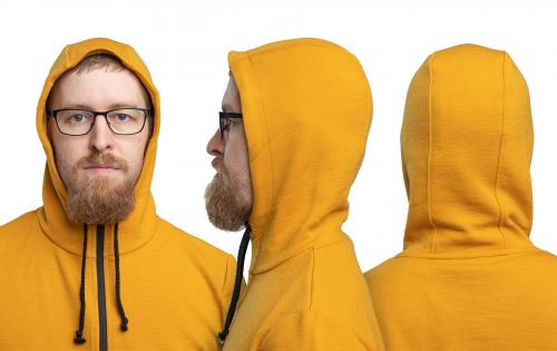 Särmä Merino Wool Hoodie. The hood is made of three pieces making the fit snug.