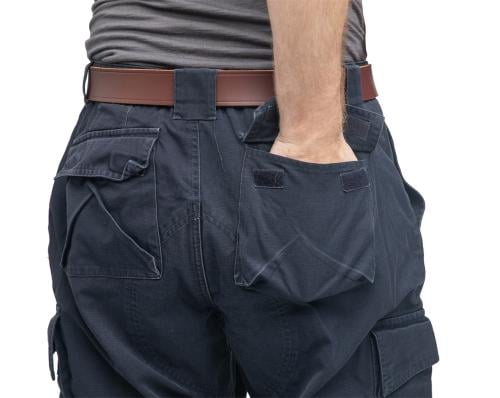 British Cargo Pants, Blue, Surplus. Back pockets with velcro flaps.