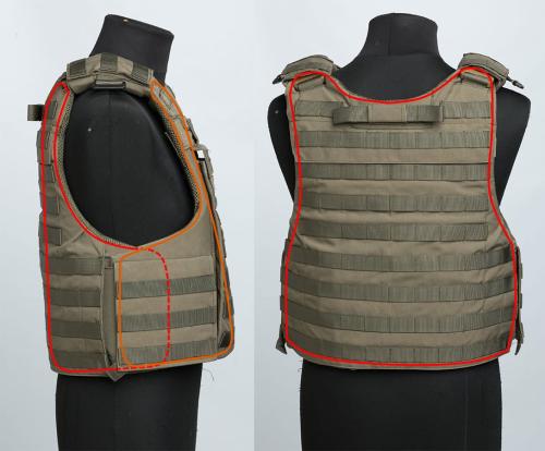 Sioen Ballistics Tacticum Vest, NIJ IIIA. Soft armor coverage approximated. 