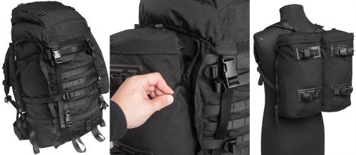 Dutch "Lowe Alpine Stingray rucksack", black, surplus. The side pouches can be removed and carried as a daypack. The straps might not be included.