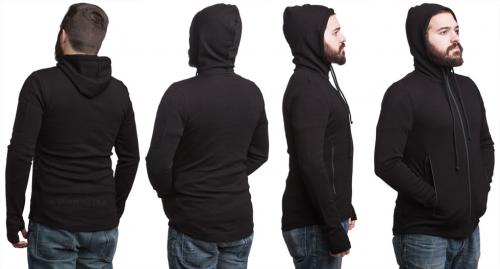 Särmä Merino Wool Hoodie. The hood fits form enough not to drape over the face.