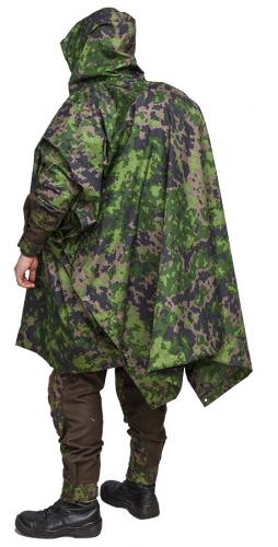 Särmä TST L6 Rain Poncho, M05 woodland camo. Vests and even medium sized backpacks fit under the poncho.