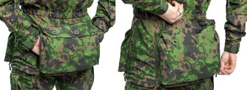 Särmä TST L4 Recon Smock. Rear hem details. Zippered pocket inside the mesh liner and large exterior pocket with button flap.