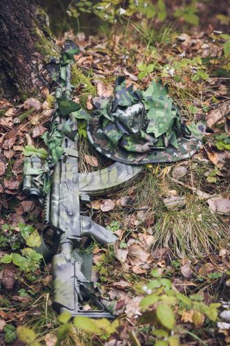 Foxa Action Camo Waterproof Fabric, M05 Woodland, by the meter. Action Camo is great for DIY 3D camouflage bits.