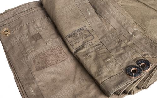 Soviet Plash-palatka, rain cape/shelter half, surplus. Two models: with brass grommets or with leather rings. We won't pick.