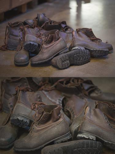 Swedish combat boots, rubber and leather, brown, surplus.