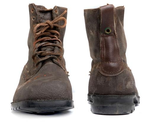 Swedish combat boots, rubber and leather, brown, surplus. 