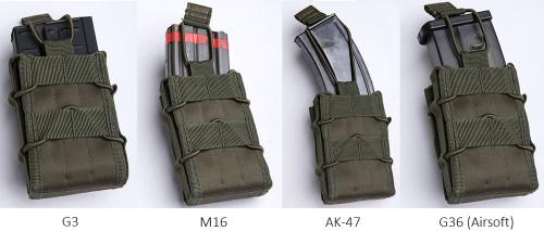 Mil-Tec open top magazine pouch, single. Different mags fit inside with a varying degree of, uh, fittiness.