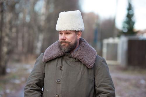 Finnish fur hat "Mannerheim", white, new.