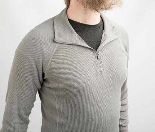 Dutch Turtleneck Shirt w. Zip, Gray, Surplus. The collar folds flat easily.