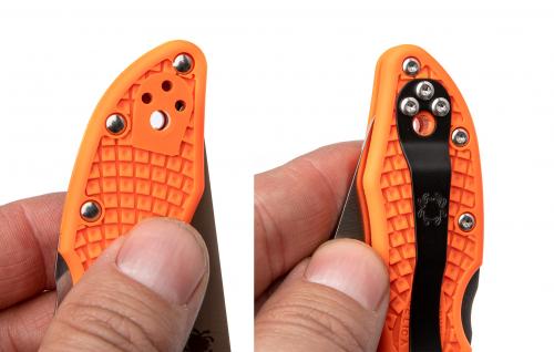 Spyderco Delica 4 Folding knife. The pocket clip is 4-way reversible for tip-up/down and left/right carry.