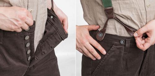 Särmä Worker Trousers. Button fly and suspender buttons.