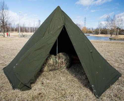 Polish two-man tent, surplus. The goose shit littered ground makes you wish for some kind of a groundcloth.