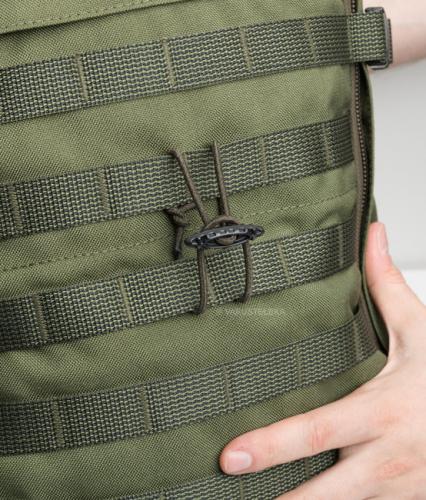 ITW GT Tactical Toggle. A piece of shock cord and a Tactical Toggle can be used to create a super simple tie down system for PALS webbing bases.