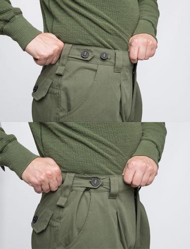 Särmä Windproof Cargo Pants. Simple button adjustment at the waist.