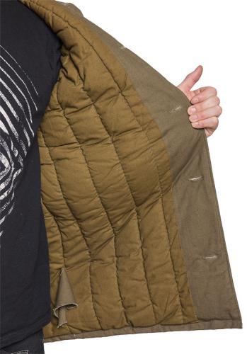 Soviet winter work jacket, brown, surplus. Insulation between the shell and liner make this actually pretty warm!