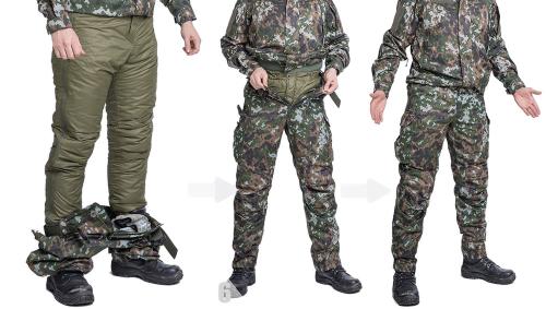 Särmä TST L3 Loft Pants. 5) Loft Pants are ready and in place. 6) Pull up your camo pants. 7) All done! And without ever removing your pants and footwear!