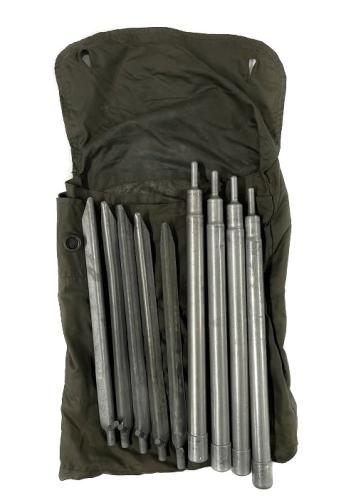 Austrian Shelter Half with Pegs and Poles, Olive Drab, Surplus. Comes with pegs & poles for half of the tent.