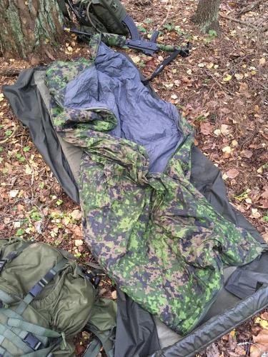 Särmä TST Thermal Cloak. Later prototype testing durign a Finnish defence forces excercise, the cloak functioned as expected in the role of a sleeping bag.