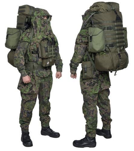 Särmä TST L7 Camouflage cloak. Backpacks can be worn over the cloak.