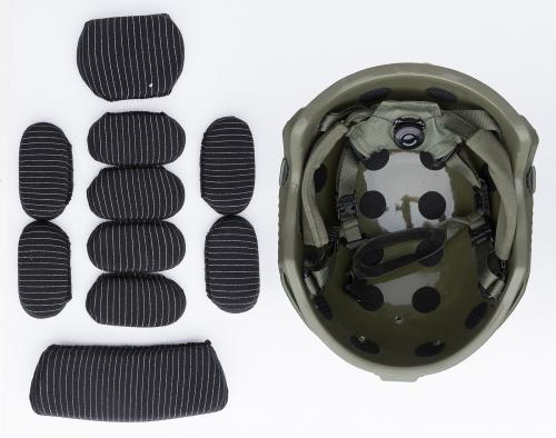 PGD ARCH High Cut helmet, NIJ IIIA. Model 2019. Pads are attached using hook-and-loop.