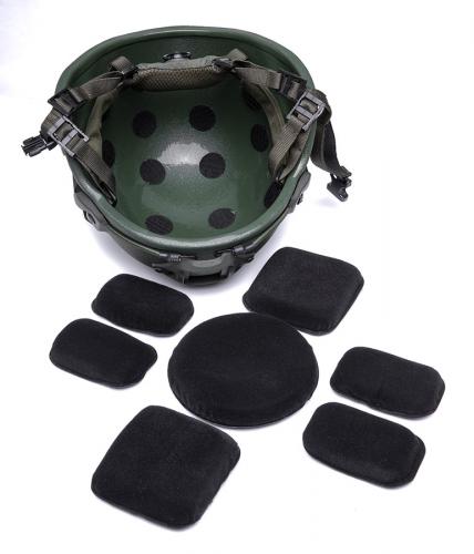 PGD MICH Ballistic Helmet, NIJ IIIA. Pads are attached using hook-and-loop.