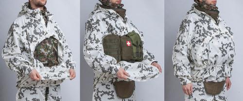 Särmä TST L7 Camouflage Anorak. You can fit combat kit inside the anorak and get access to it by opening the zipper.