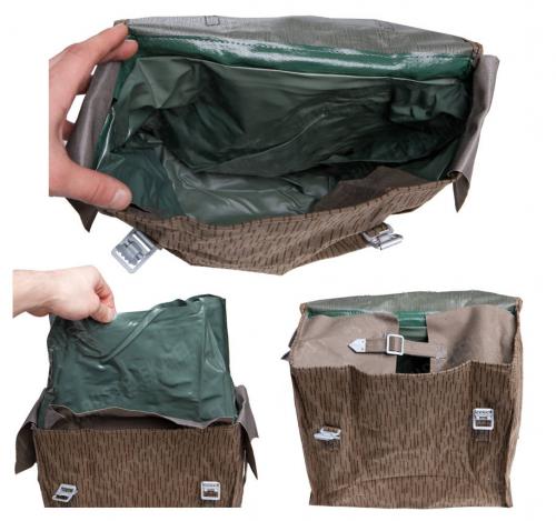NVA Sturmgepäck combat pack, Strichtarn, with yoke, surplus . Pictured is a PVC sock model, waterproofing styles vary.