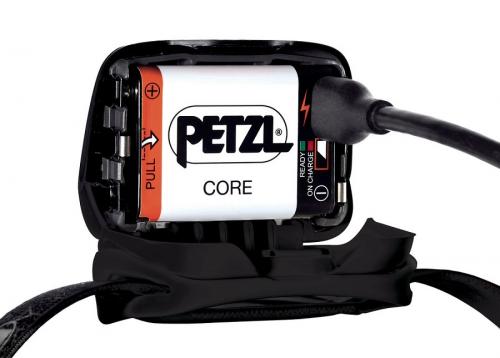 Petzl Tactikka Core 450 lm headlamp. The battery can be recharged in place.