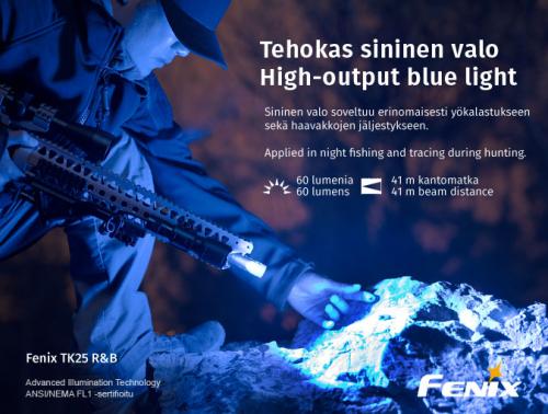Fenix TK25 R&B Blue/Red Light flashlight.