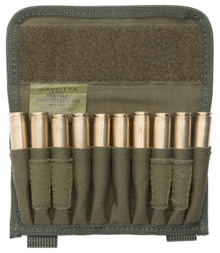 Savotta Rekyyli Cartridge Pouch R10. Ten .338 Lapua Magnum cartridges in a delightful order.