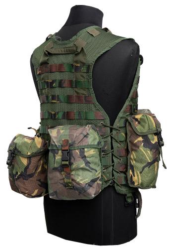 Dutch MOLLE pouch, general purpose, large, DPM, surplus. An example of the pouch attached to a vest.
