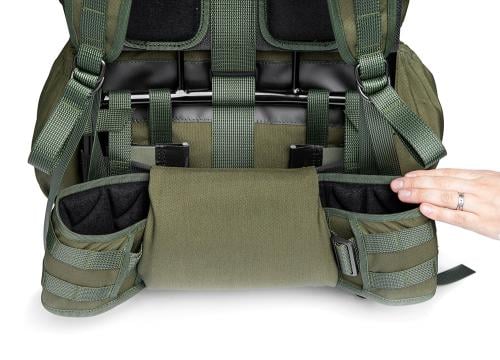 Särmä TST RP80 recon pack. The hip belt can be tucked away behind the cushion.