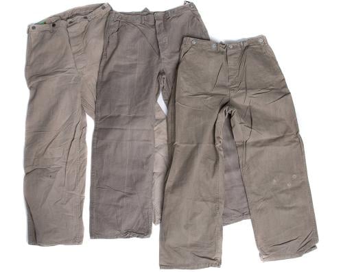 Swedish work trousers, gray, surplus. The degree of scruffiness varies.