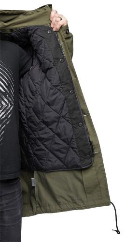 Särmä Windproof Fishtail Parka. A warm insulating liner with button attachment is included.