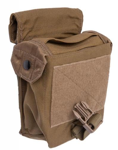 Eagle Industries FSBE M-60 Ammo Pouch, Coyote Brown, surplus. Elastic mouthpiece with snap-fasteners. The flap can be rolled out of the way.