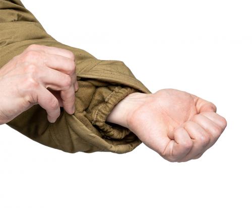 Soviet winter jacket, super stylish, green-brown, surplus. Hidden inside the cuffs are these handy snow/wind locks.