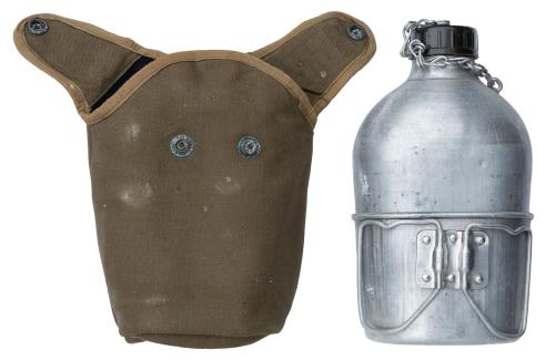 French M47 canteen with cup and pouch, used.