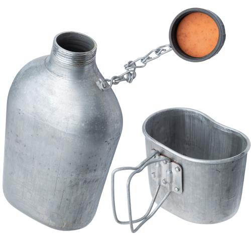 French M47 canteen with cup and pouch, used.