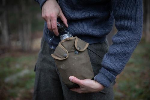 French M47 canteen with cup and pouch, used.