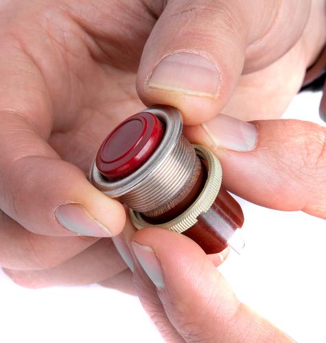 Soviet cosmic button switch, surplus. The meal lockring can be removed for installation.