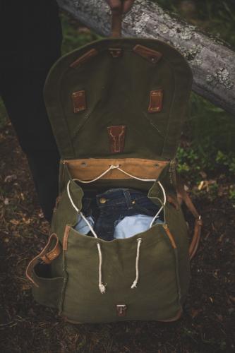 Romanian retro pack, green, surplus. There's a lot of room inside. Note the leather reinforcements.