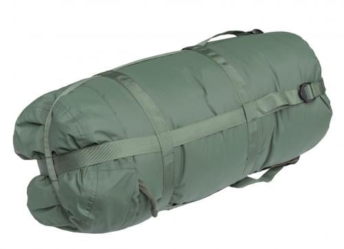 British modular compression bag, surplus. Large bag. On the front you can see the lid. Dimensions about 25 x 65 cm.