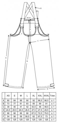 Finnish M13 rain trousers. Dimensions of the garment in centimetres. These are NOT user's recommended measurements.