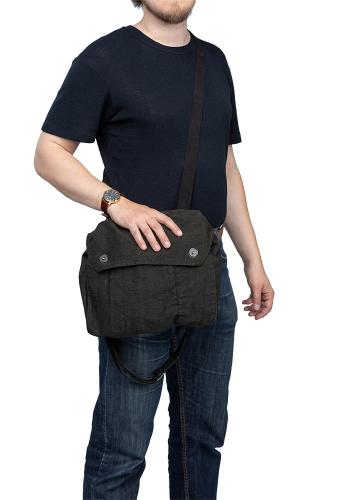 Finnish gas mask bag, dyed black, surplus.