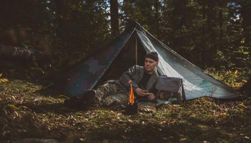 Swedish tent quarter/cape, surplus. Pictured is a tent made of 4 shelter quarters.