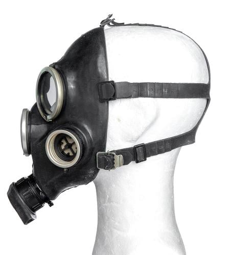 Soviet GP-7 gas mask with carrying bag, black, surplus.