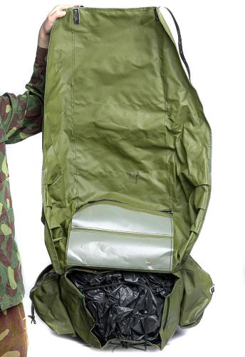 Finnish external frame rucksack, green, surplus. Grade 1. The lid is enormous.
