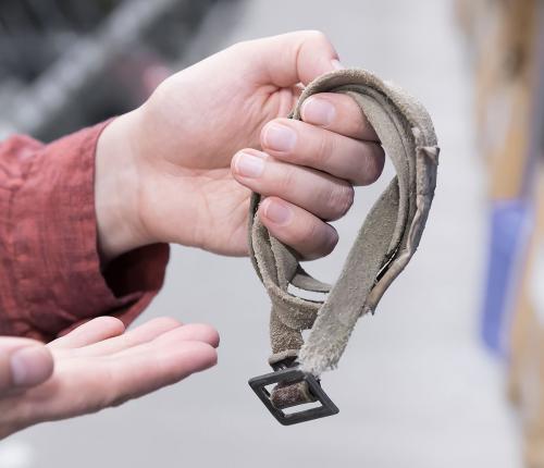 Finnish leather sling, heavily used, surplus. The shittiest specimen we found.