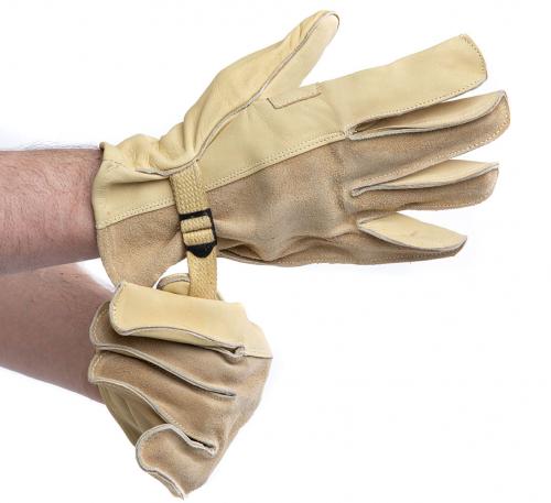 US D3A leather gloves, beige, surplus. Cotton adjustment straps on the wrists.